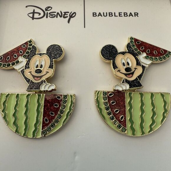 Baublebar X Disney Mickey Mouse Enamel Watermelon Dangle Earrings Summer New - Picture 2 of 3